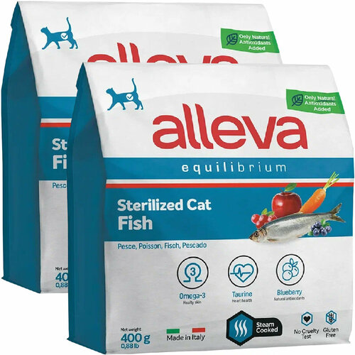 ALLEVA EQUILIBRIUM ADULT CAT STERILIZED FISH для взрослых кастрированных котов и стерилизованных кошек с рыбой (0,4 + 0,4 кг) фото