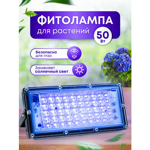 Фитолампа для растений мощная (50W) фитосветильник для рассады, светильник для цветов подвесной с выключателем и евровилкой фото