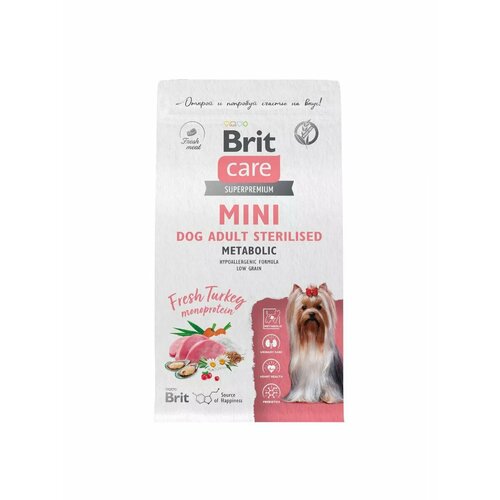 Сухой корм для собак мини пород Brit Care Adult mini Sterilized Metabolic индейка 1,5 кг фото