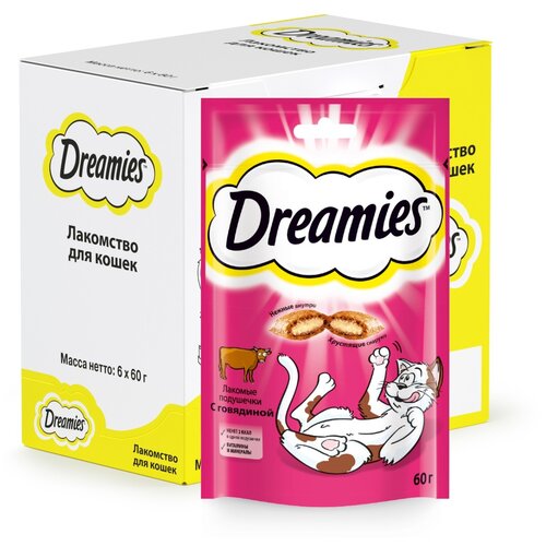 Лакомство для кошек  Dreamies Лакомство для кошек Dreamies подушечки, 360 г 6 уп. (шоу бокс) мясо фото