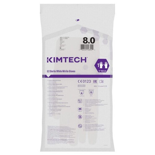 Перчатки нитриловые стерильные Kimberly-Clark KIMTECH PURE G3, цвет: белый, размер: 8.0, 305 мм, неопудренные, хирургическая укладка, 4 шт. (2 пары) фото