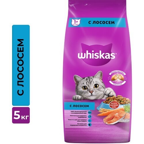 Сухой корм Whiskas для взрослых кошек «Подушечки с нежным паштетом. Обед с лососем», 5 кг фото