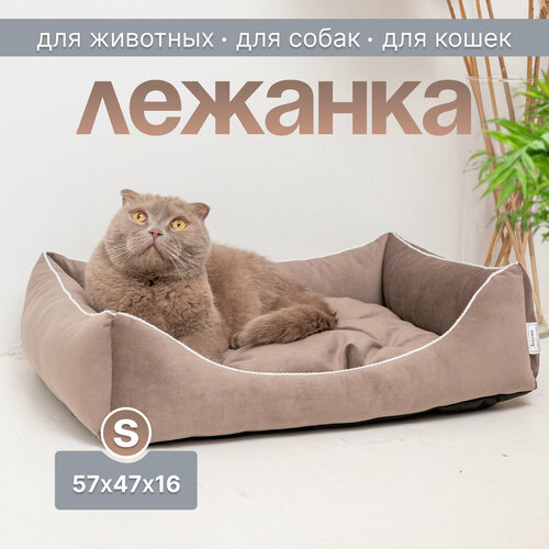 Лежанка для кошек и собак Лекона Маршал, капучино, велюр, размер S, 57х47х16 см фото