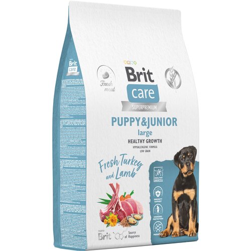 Сухой корм для щенков крупных пород Brit Care Dog Puppy&Junior L Healthy Growth​, с индейкой и ягненком 12 кг фото