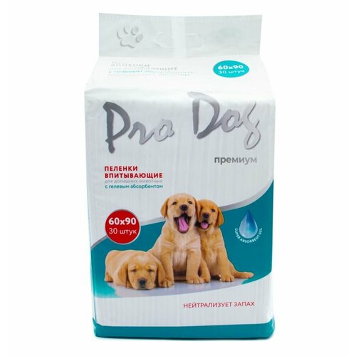 Пеленки для кошек и собак PRO DOG 60х90см 30шт c гелевым абсорбентом и клеевыми уголками фото